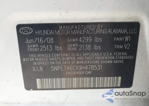 2009 Hyundai Sonata Gls from USA, damaged, VIN 5NPET46CX9H478531